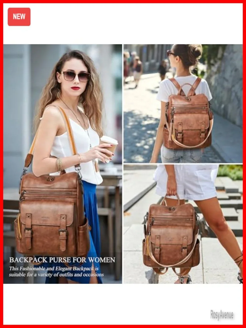 Vegan Leather Convertible Backpack Purse Women Water Resistant Laptop Shoulder